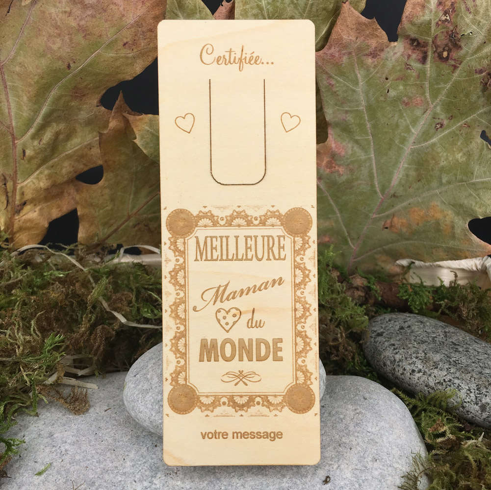 marque page en bois gravé personnalisé cadeau fête des mères