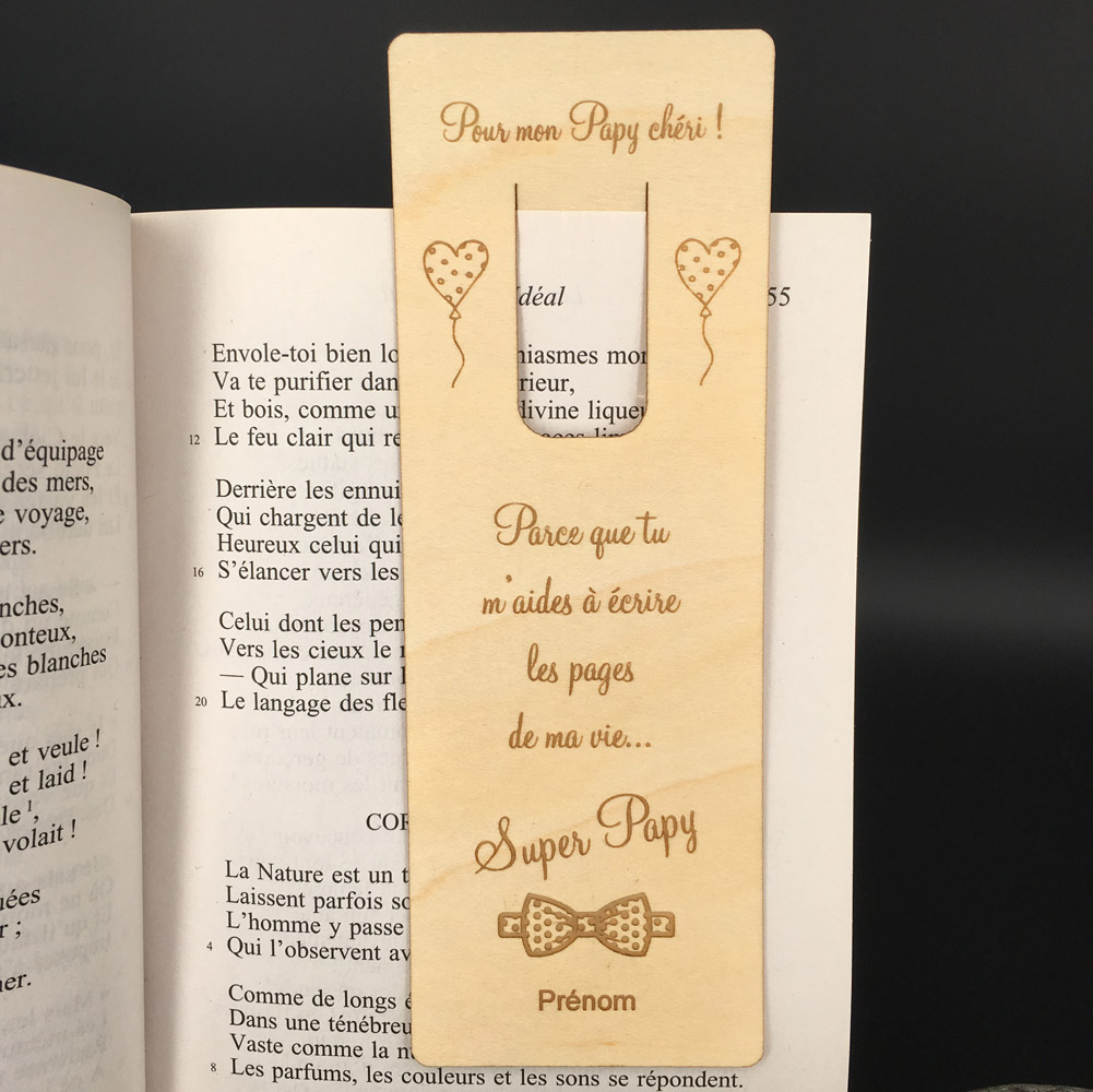 marque page personnalisé en bois gravé cadeau papi