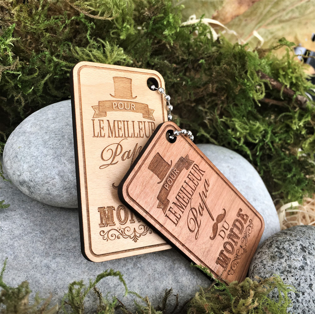 porte-clés personnalisé en bois rectangle 64 mm gravé le meilleur papa