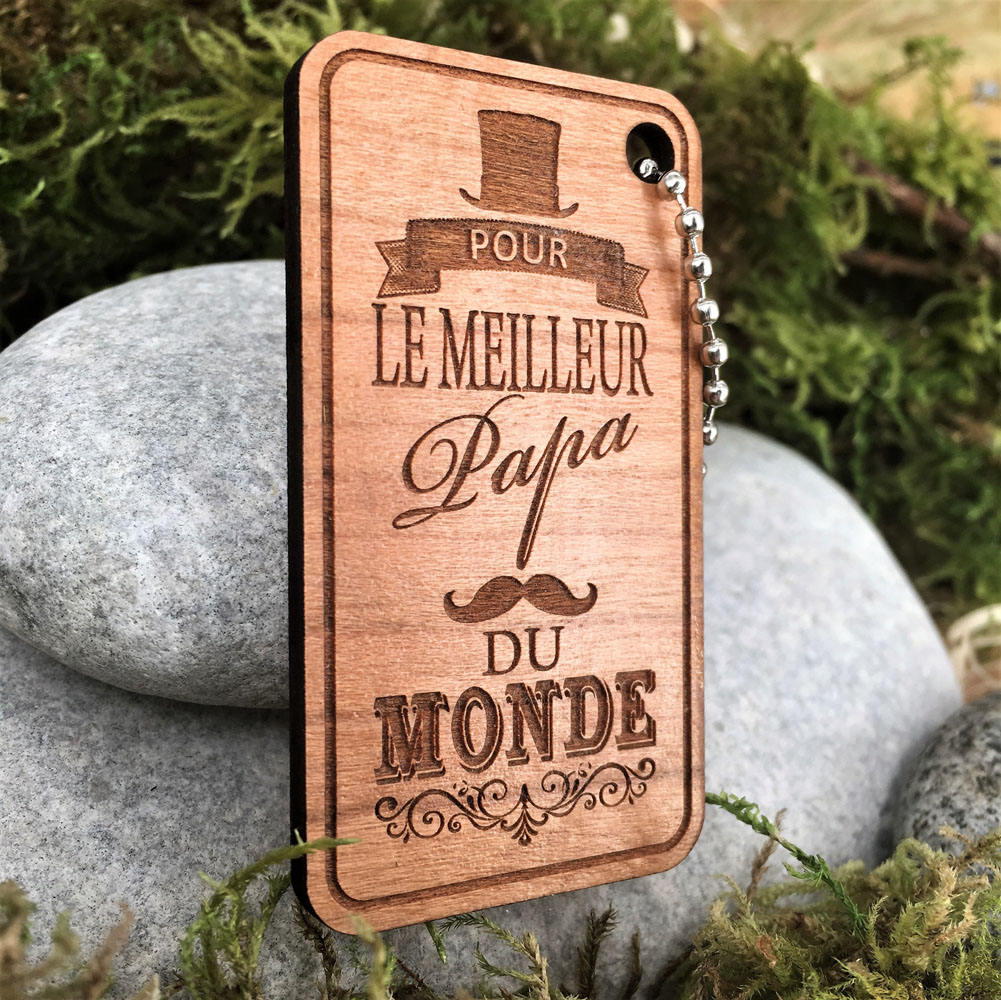 porte-clés personnalisé en bois gravé meilleur papa