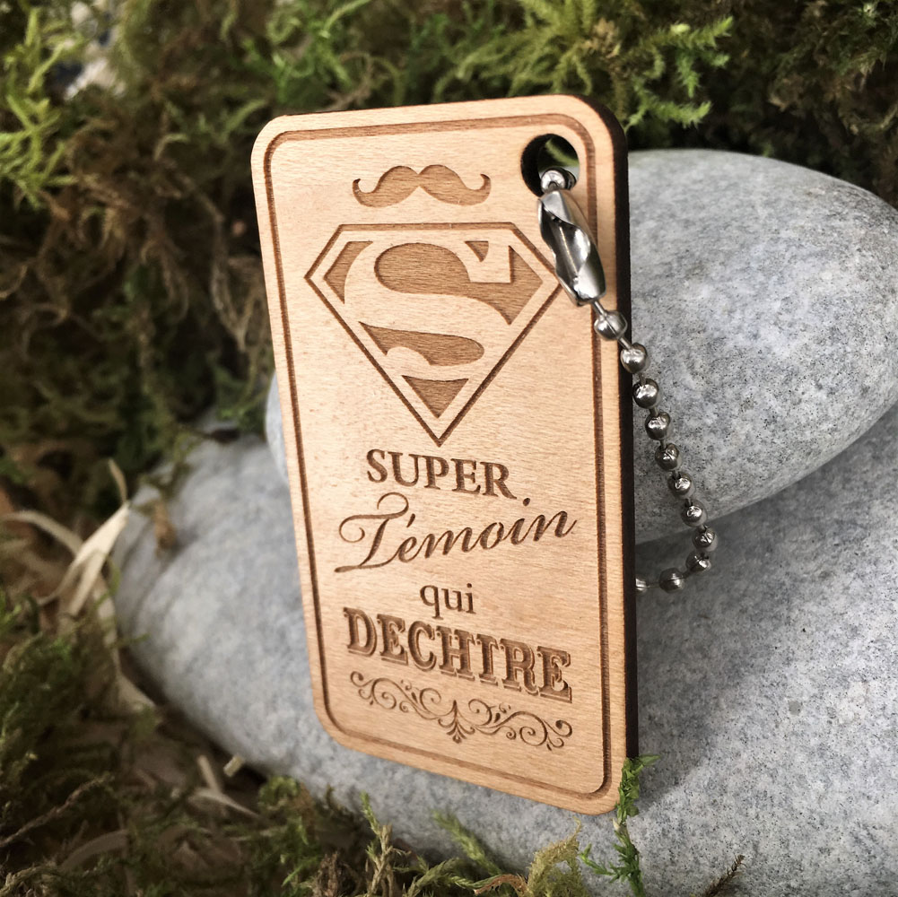 porte-clés en bois personnalisé gravé super témoin pour homme