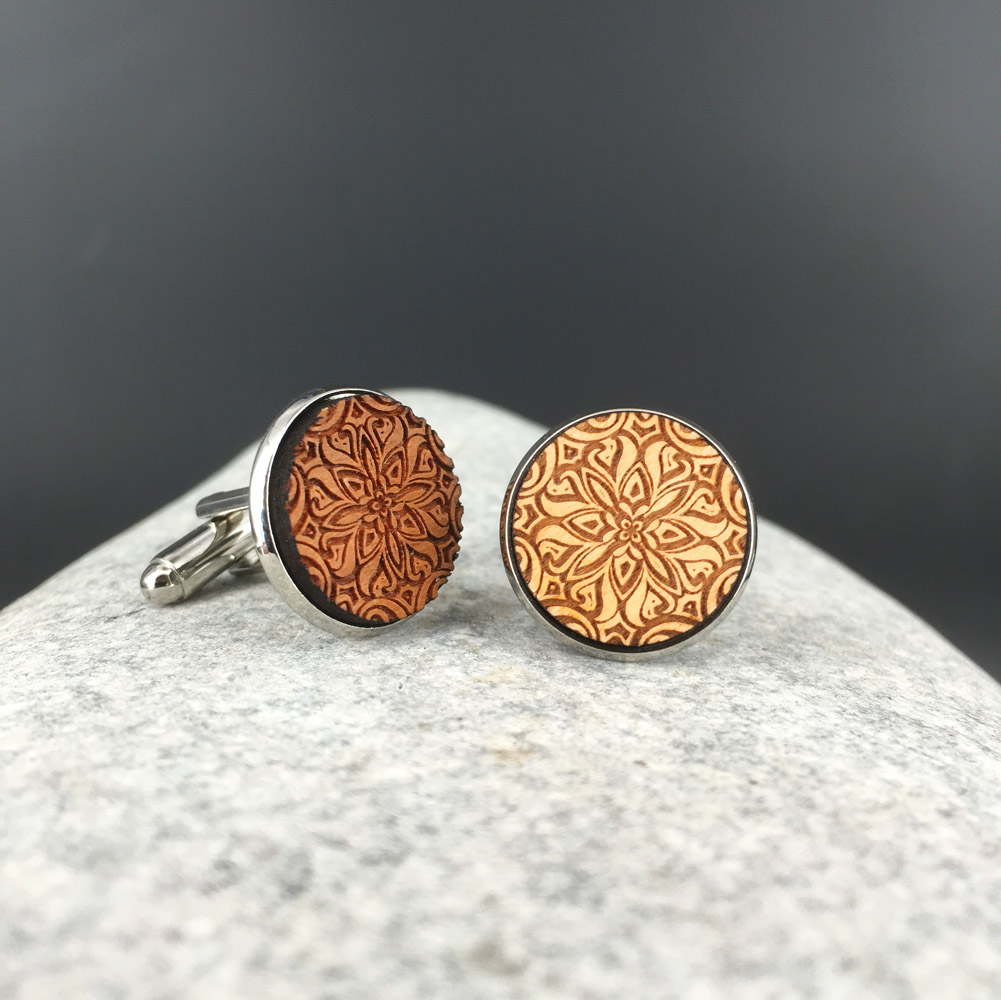 bouton de manchette personnalisé en bois gravé 16 mm