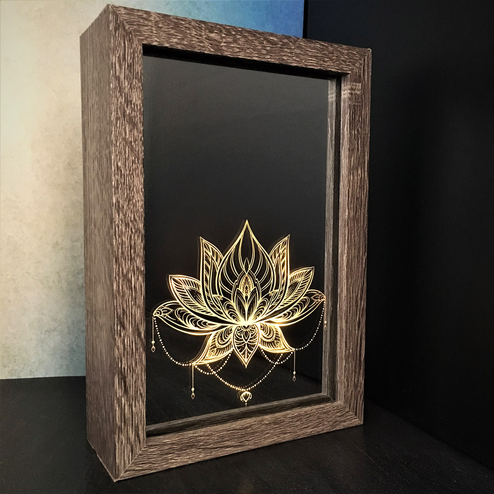 box led décoration gravée lotus décoration zen