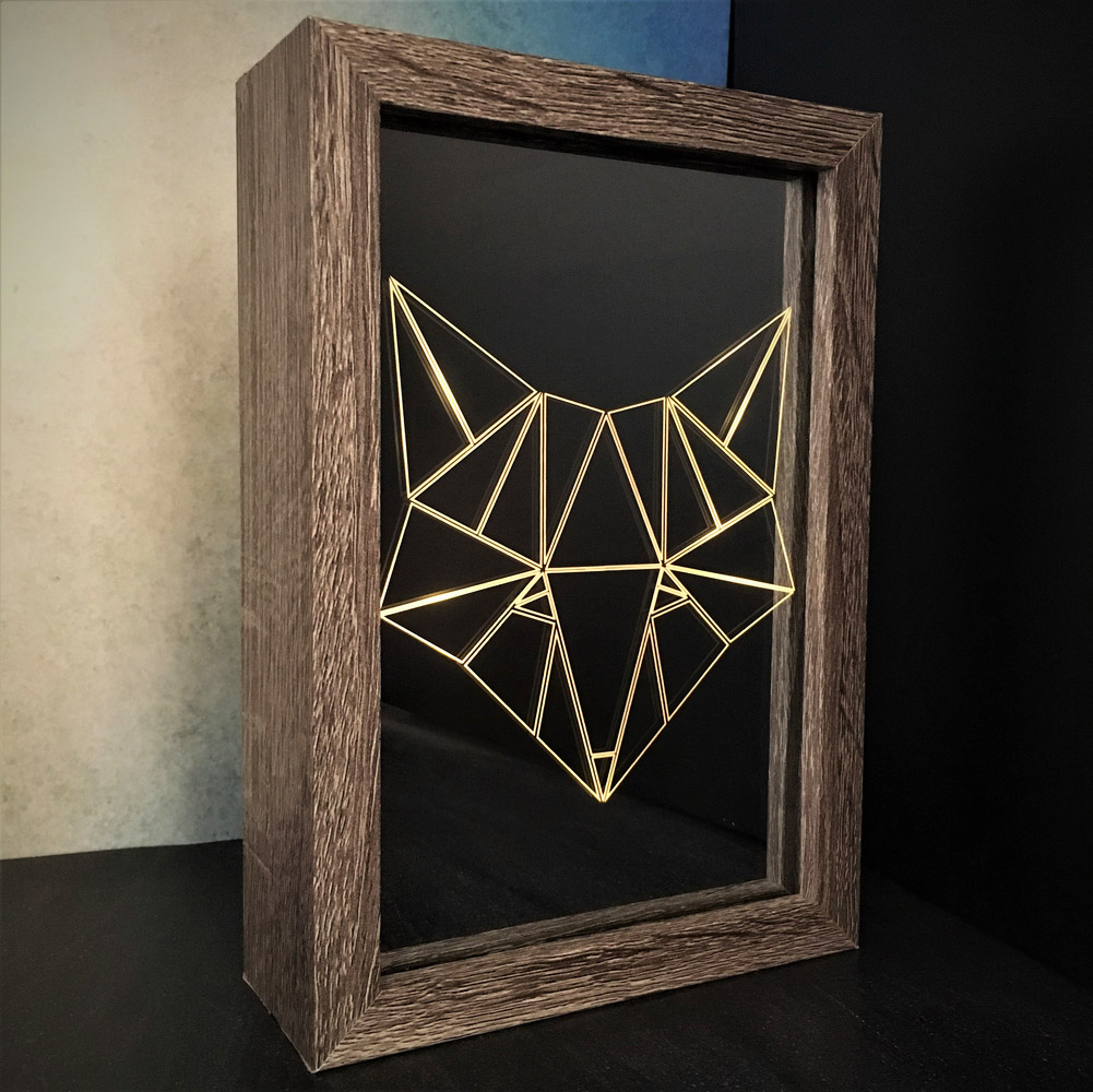 box led décoration gravée renard géométrique