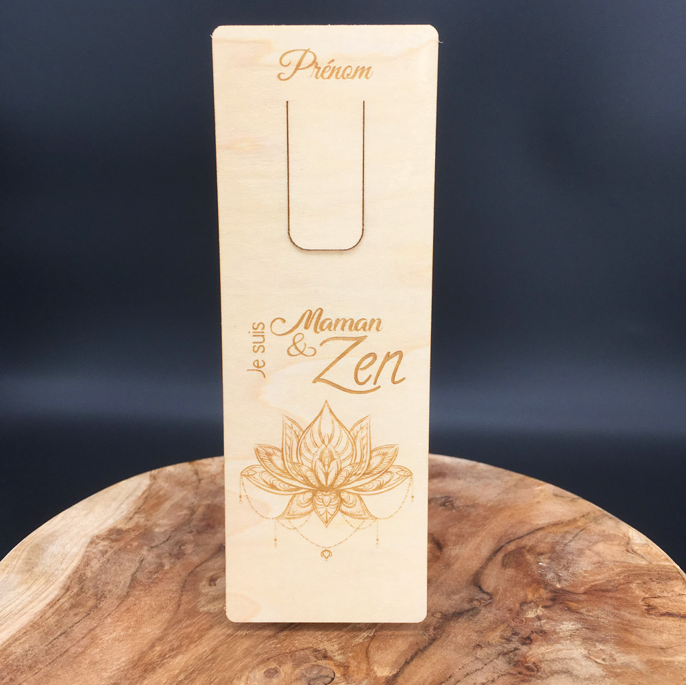 marque-page en bois gravé à personnaliser maman & zen