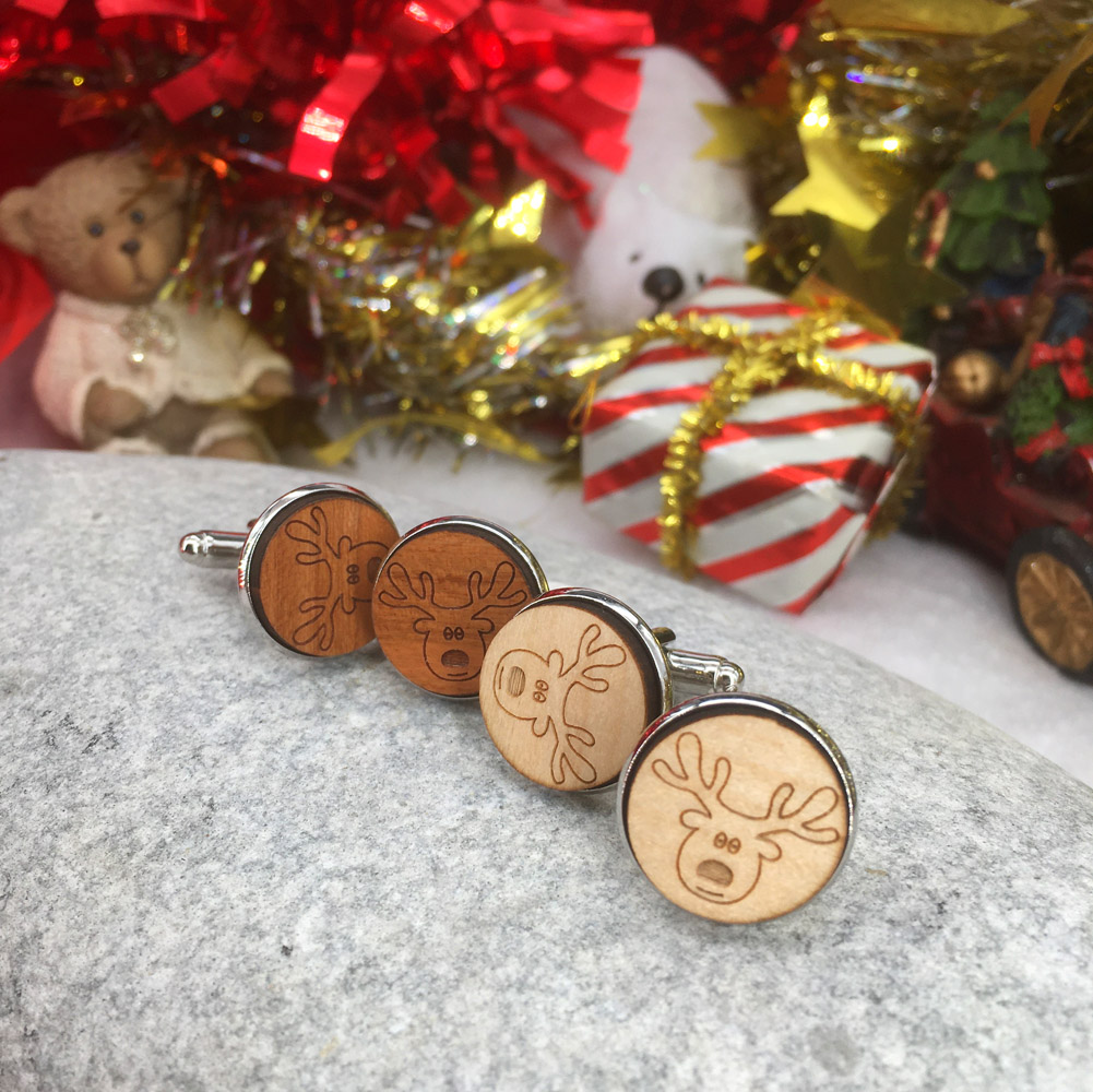 bouton de manchette personnalisé en bois gravé 16 mm pour Noël