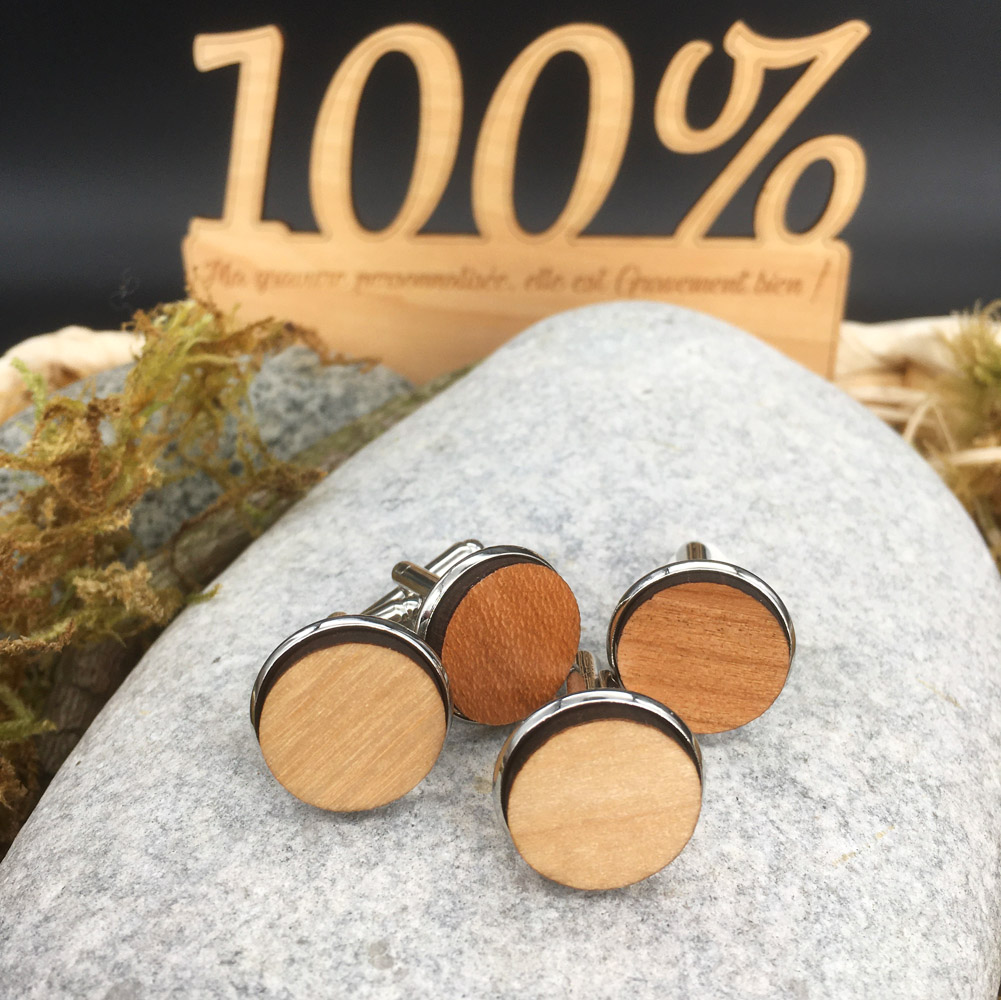 boutons de manchettes 100% personnalisables en bois gravé 16 mm