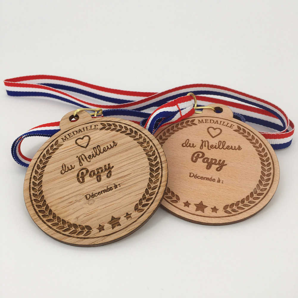 médaille bois personnalisable papy hêtre et chêne