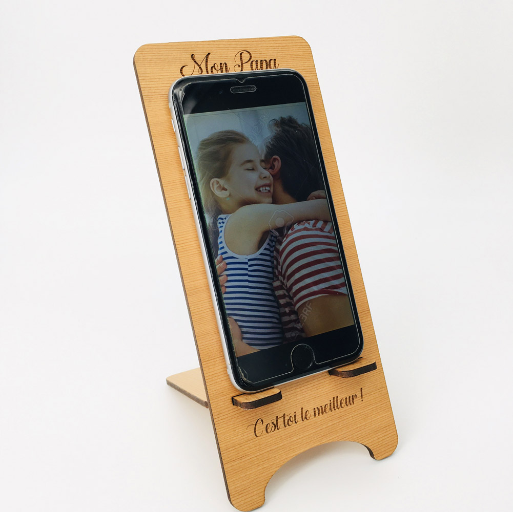 Support bureau en bois pour smartphone - Chargeur pour téléphone mobile