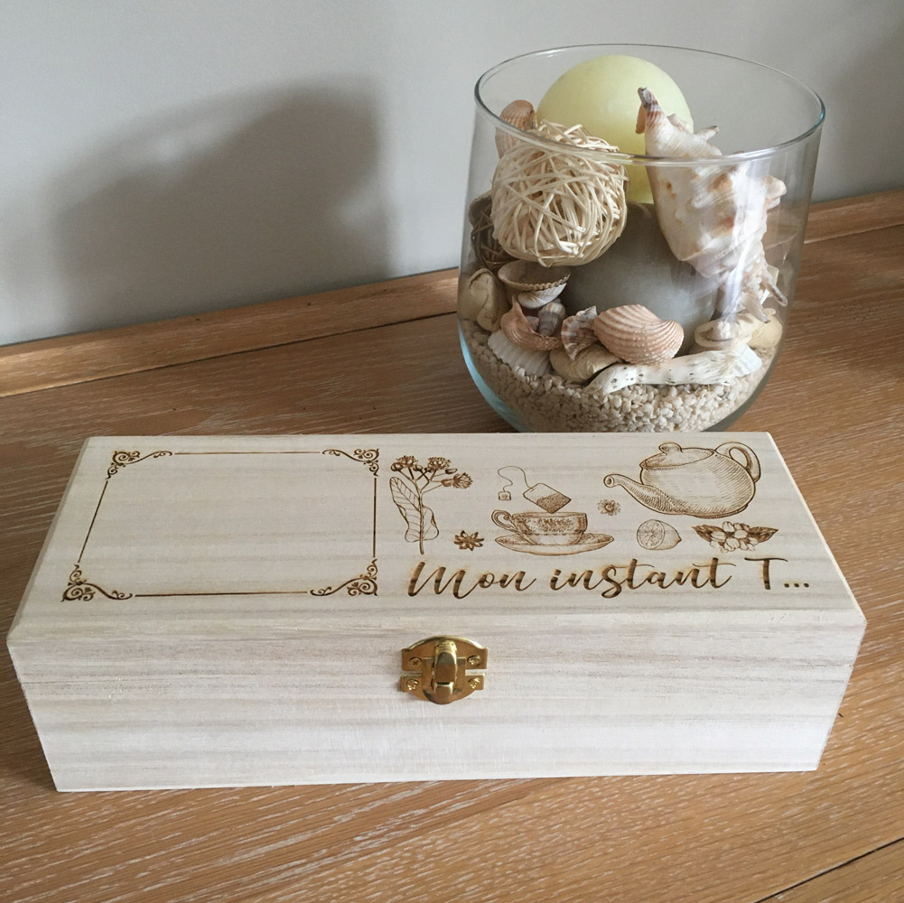 boîte à thé personnalisable en bois - modèle intant T