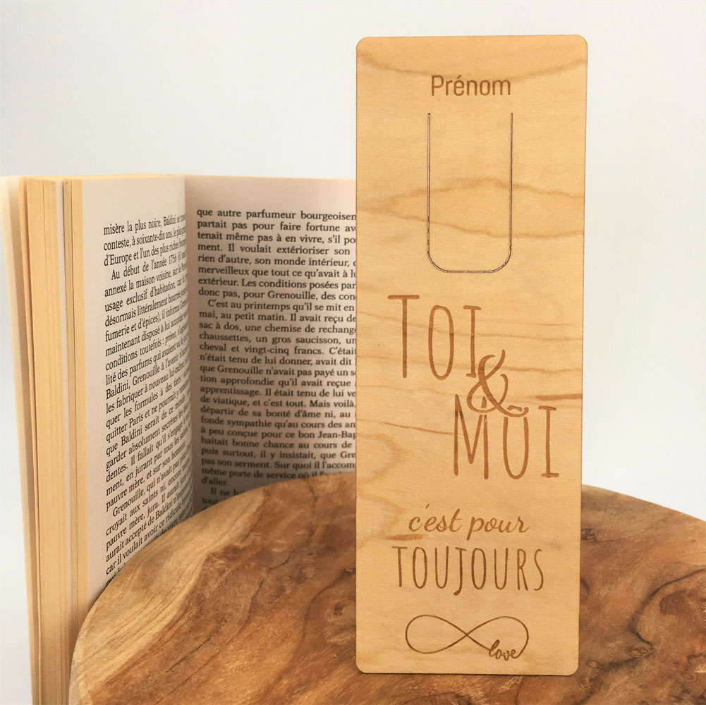 marque-page bois personnalisé toi&moi