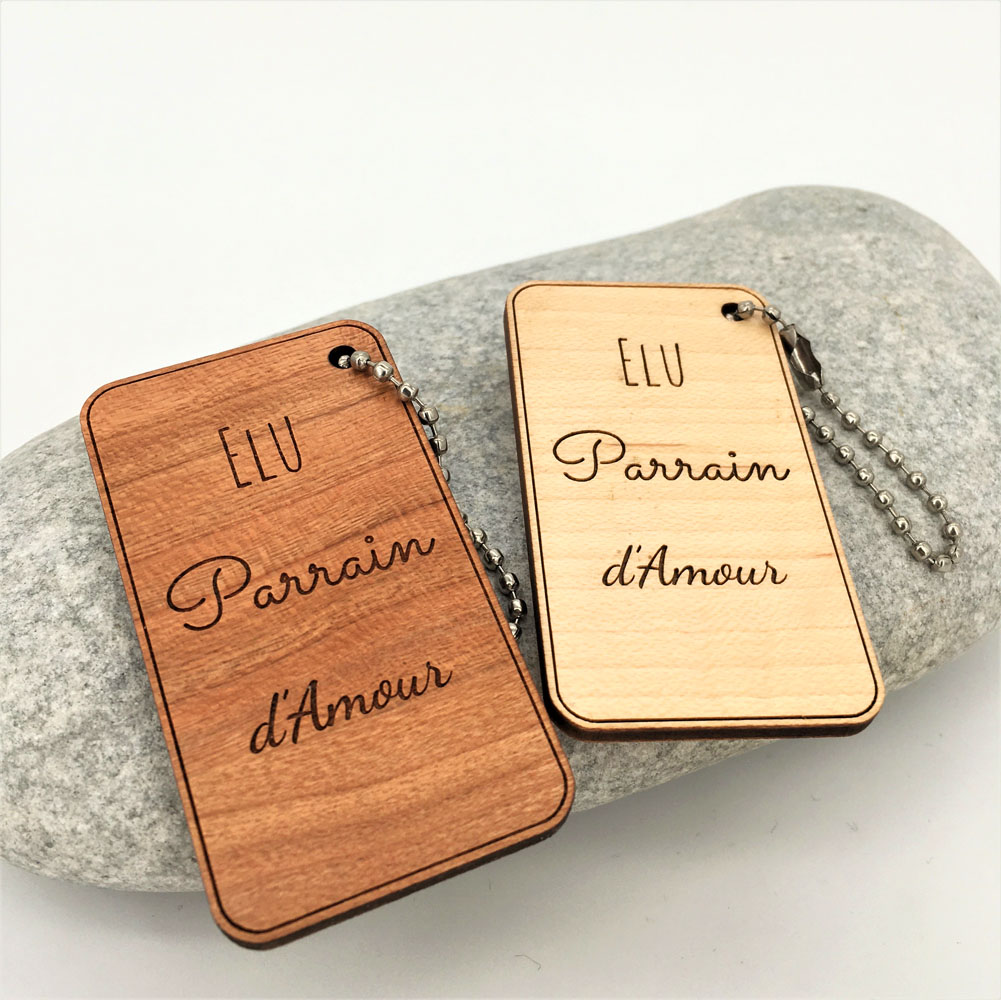Porte-clés bois parrain d'amour ensemble