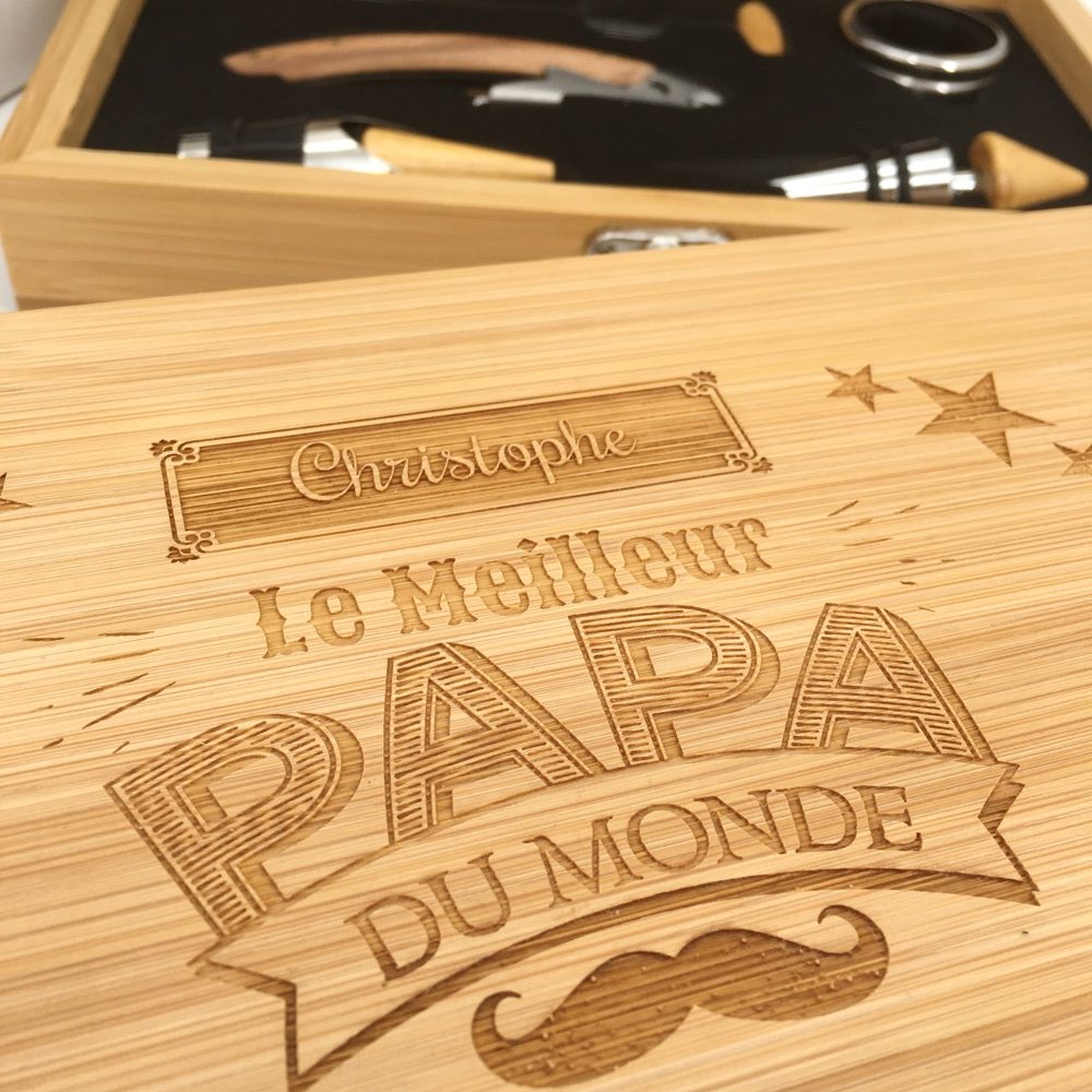 coffret sommelier bambou meilleur papa du monde - idée cadeau fête des pères
