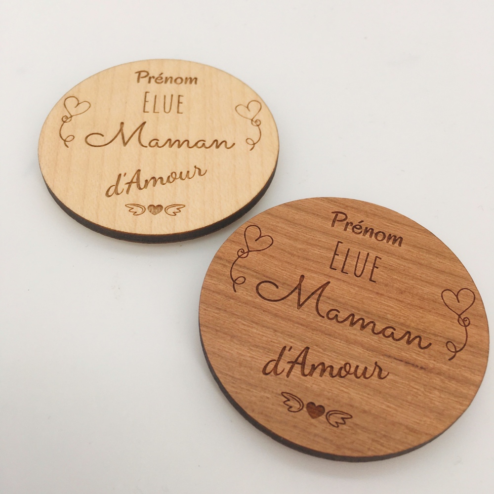 magnet bois rond personnalisé élue maman d'amour