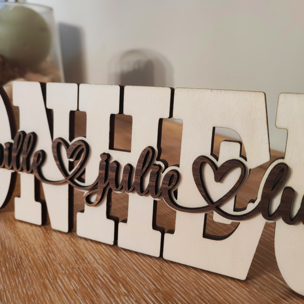 mot en bois personnalisé bonheur