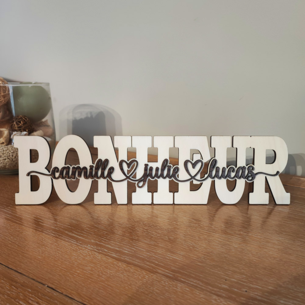 mot en bois personnalisé bonheur à poser