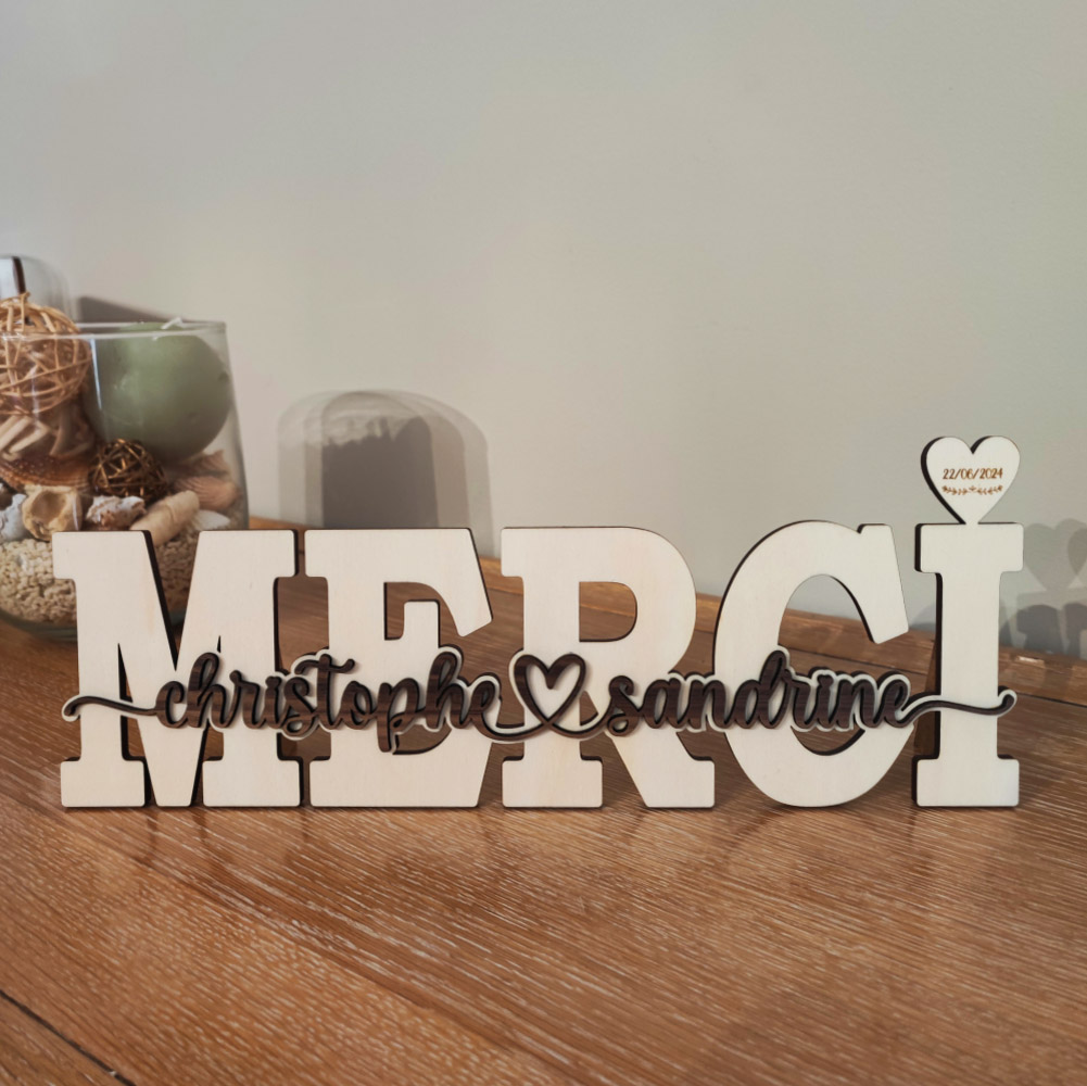 mot en bois personnalisé merci pour mariage