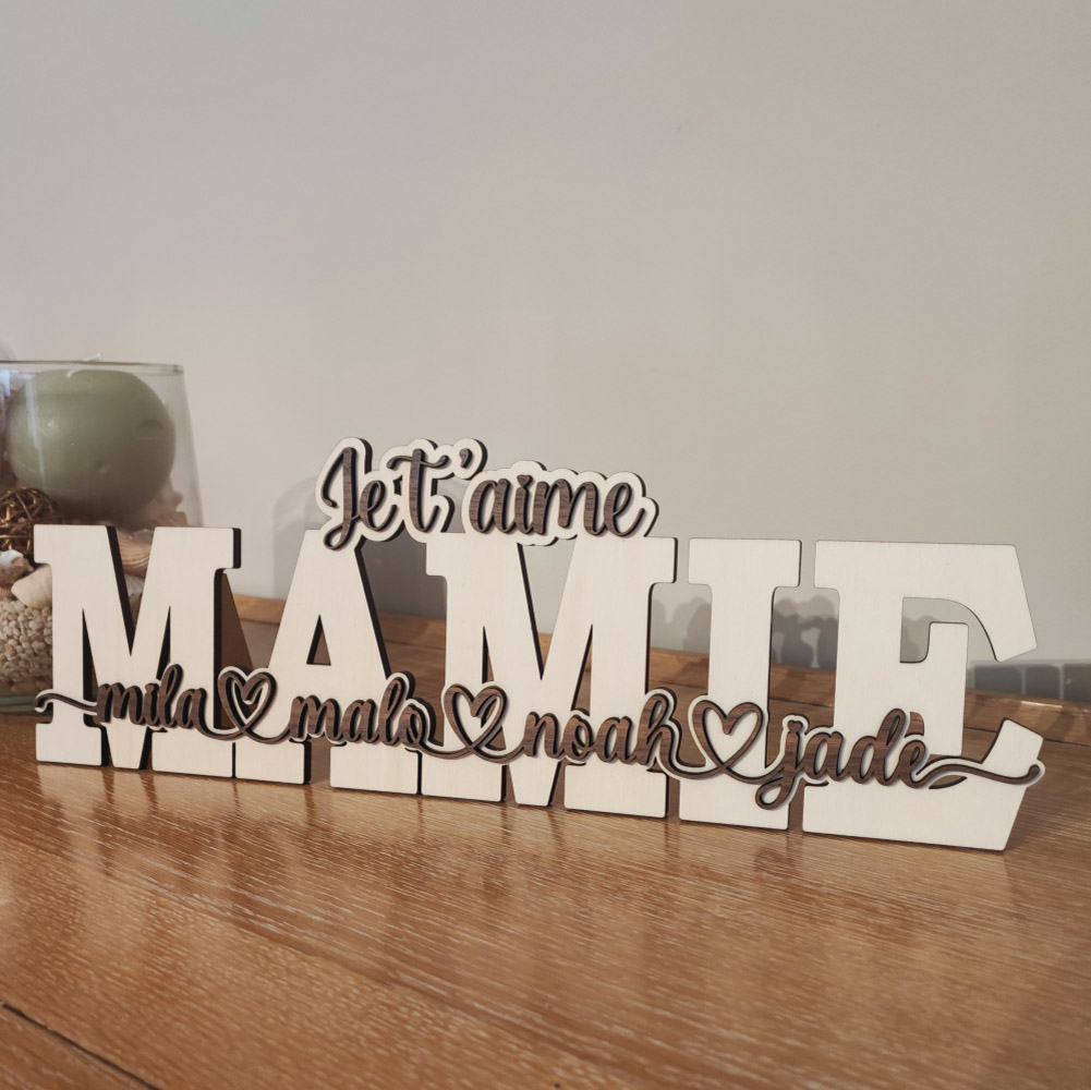 mot en bois personnalisé mamie à poser