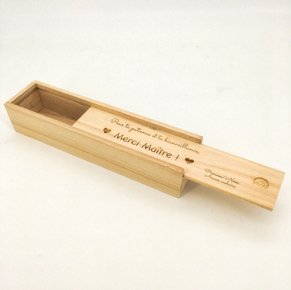Plumier en bois personnalisé gravé cadeaux maître