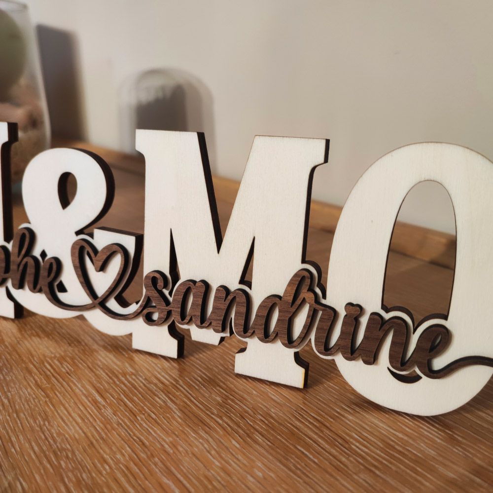 mot en bois personnalisé toi et moi