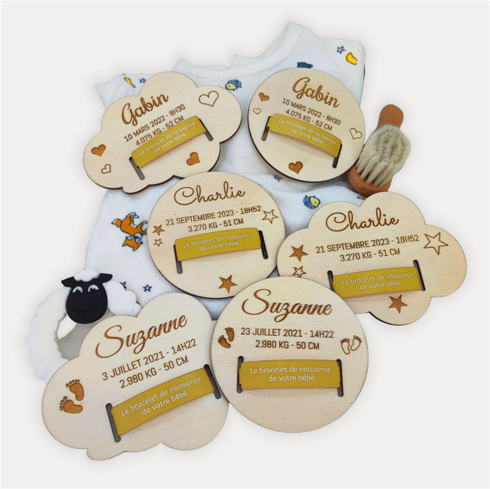 Supports pour bracelet de naissance en bois à personnaliser