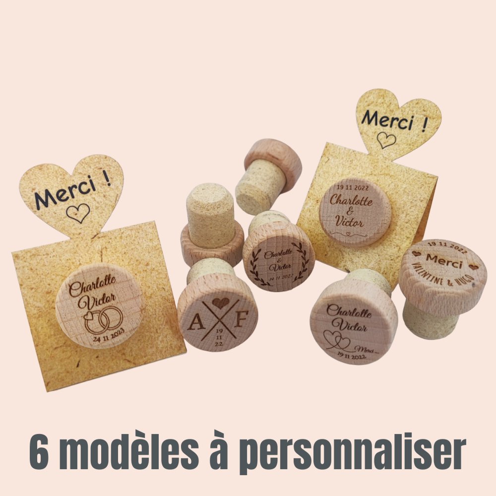 bouchons bois et liège à personnaliser - différents modèles