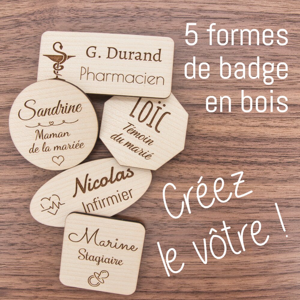 badges bois personnalisés idée de personnalisation